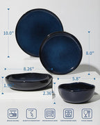 Pokini 32 Piece Starry Blue Dinnerware Set with Pasta Bowls, Coastal Reactive Glaze Stoneware for 8 | Complete Serving Set for Holiday Meals, Multi‑Dish Hosting & Family Celebrations