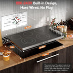 Karinear 36" Electric Cooktop 5 Burners, Knob Control Electric Stove Top, 9 Power Levels, Residual Heat Indicator, 8400W, 40A, 240V Hardwire(Sliver)