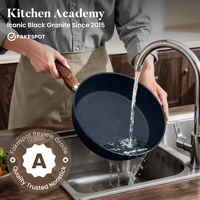 Kitchen Academy Pots and Pans Set Non Stick - 12 Piece Induction Kitchen Cookware Sets, Blue Granite Nonstick Cooking Pans Set