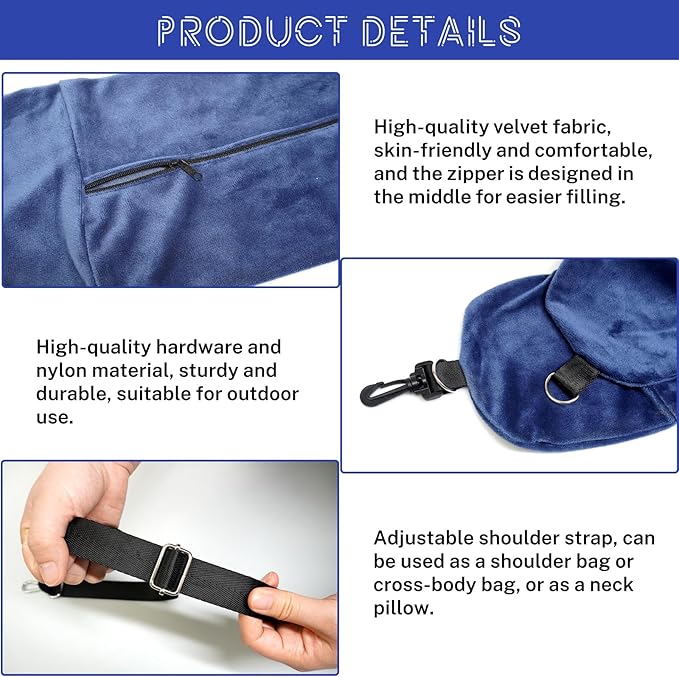 1/2PCS Travel Pillow Stuffable with Clothes As Carry-On Luggage Fits Up to 3 Days of Travel Essentials, Multifunctional U-Shaped Pillowcase for Business, Trip, Outdoor (2PCS-Blue)