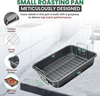 Roasting Pan With Rack 11" x 15" - Non Stick Large Roaster Pan and Flat Rack with Foldable Handles - Roasting Pans for Ovens to Elevate Food for Even Heating - Dishwasher Safe Turkey Roast Pot