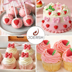 JOERSH 4PCS Strawberry Fondant Molds, Bow Fondant Silicone Molds, Fruit Baking Mold for Cake Decorating, Cupcake Topper, Chocolate, Candy, Candle, Clay