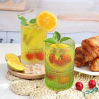 Hobnail-Drinking Glasses 13oz Vintage Glassware Sets Cocktail Juice Glasses Set of 6, Light Green