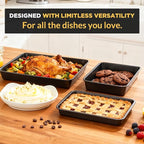 Professional Non-Stick Baking Sheets Set, 3-Piece Heavy Duty Carbon Steel Cookie Sheets with Oven Safe & Even Heating for Baking, Roasting, Cooking (Black)