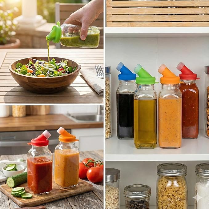 kitchentoolz Blue 16oz Salad Dressing Container Glass Bottle – Glass Salad Dressing Shaker Bottle with Non-Metal Lid for Oil, Marinades, Dressings