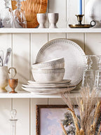 LE TAUCI Dinnerware Sets for 6, 18 Piece Plates and Bowls Sets, Ceramic Kitchen Dish Set, Chip Resistant, Microwave & Dishwasher Safe, Reactive Glaze Beige (8"&10" Plate, 27oz Bowl)