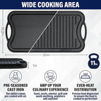 Griddle Pan for Stove Top – 20" Reversible Cast Iron Double Burner Griddle Plate, Multi-Use Preseasoned Pancake Pan with Handles - Works on most Stovetops, Grills, and Fire