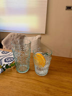 KLIFA- BLOIS- 15.2 & 20.5 ounce, Set of 8, Acrylic Tumbler & Highball Drinking Glasses Cups, BPA-Free, Stackable Plastic Drinkware, Dishwasher Safe, Vintage Looking Cups, Light Teal