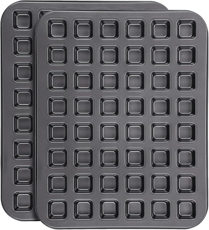 Beasea Mini Brownie Bite Pan with Dividers, 2 Pack 48 Mini Small Tiny Cup All Edges Non Stick Square Cupcake Baking Sheet Tin Tray Carbon Steel Bakeware Individual Baking Muffin Pan - Black