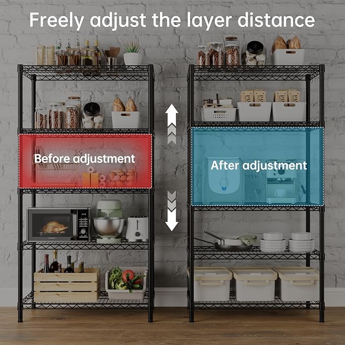 SINGAYE 5 Garage Heavy Duty Shelving Unit Kitchen Pantry Close Home Organizers and Storage Bathroom Shelf Laundry Room Organization Industrial Book Metal Wire Adjustable Shelves