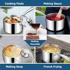 Homikit Stainless Steel Saucepan Set, 1Qt & 2Qt & 3Qt Sauce Pan with Lids 6pcs, Tri-Ply Bottom Induction Compatible Small Cooking Pot kitchen Cookware Set, Dishwasher Safe & Nonstick