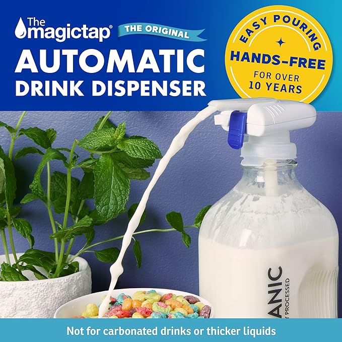 The Magic Tap Automatic Drink Dispenser - Hands-Free Beverage Dispenser for Fridge - Perfect for Milk, Juice - Gifts for Women & Men - 1 Pack, White