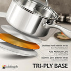 MICHELANGELO Saucepan Set 6pc, 18/10 Stainless Steel Saucepans with Lids, Tri-Ply Bottom, Dual Handle 3QT, Induction Compatible Sauce Pots, 1QT & 2QT & 3QT