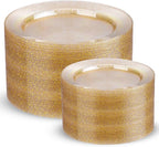 200 Pcs Gold Glitter Plastic Plates - Disposable Party Plates, Gold Glitter Disposable Plate Include 100 Dinner Plate and 100 Dessert Plate, Plastic Plate for Party, Holiday, Wedding & Birthday