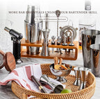 KITESSENSU Boston Shaker Set Bartender Kit with Stand | Bar Set Drink Mixer Set with All Essential Accessory Tools: Boston Shaker, Jigger, Strainer, Mixer Spoon, Muddler, Liquor Pourers |Silver
