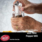 TableCraft 11832, Acrylic Salt and Pepper Mill Combo, 2-in-1 Grinder and Shaker, Clear, 30ml Shaker / 75ml Grinder, Break-Resistant, Square Design, Commercial Foodservice Grade