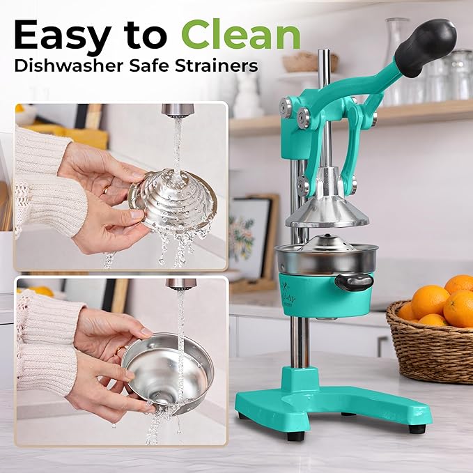 Zulay Kitchen Cast Iron Juicer - Easy-to-Clean Heavy-Duty Manual Juicer, Professional Citrus Juicer - Stainless Steel Lemon Squeezer - Manual Citrus Press & Orange Squeezer - Orange Juicer – Teal