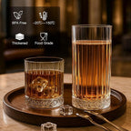 Ruckae Drinking Glasses Set of 8,15 oz and 7 oz Kitchen Water Glass Cups Set,Clear Ribbed Glassware Dishwasher Safe,Mixed Drinkware for Beer,Juice,Cocktail,Whiskey,Milk and Various Mixed Drinks