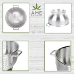 (12-QT) Aluminum Colander with Handles and Base Heavy Duty Commercial Grade