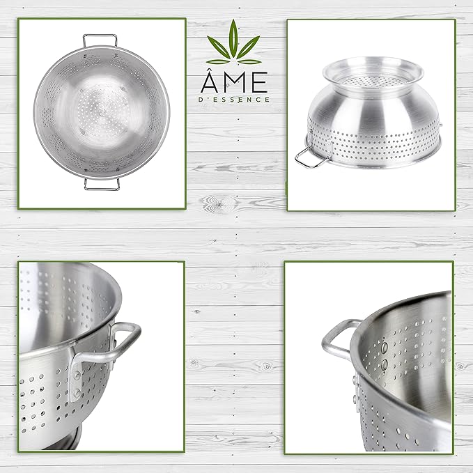 (8-QT) Aluminum Colander with Handles and Base Heavy Duty Commercial Grade
