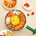 Electric Hot Pot with Steamer, Portable Nonstick Frying Pan with Dual Power Control, Electric Shabu Shabu Cooker for Noodle, Oatmeal, Pasta, Ramen, 1.5L (Green D)