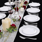 I00000 200 Pcs Silver Plastic Plates - Silver Disposable Party Plates Include 100 Dinner Plate and 100 Elegant Dessert Plate Perfect for Party, Holiday, Wedding & Birthday