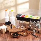 Mifoci 28 Pcs Bartender Kit, Mixologist Bartender Kit Garnish Tray with Lid Bar Caddy and 3 Tier Glass Rimmer, 17 Pcs Margarita Cocktail Shaker Set with Wooden Base for Home Bar Gift Set (Acacia)