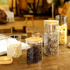 LIBWYS 12-Pack Square Glass Storage Jars with Bamboo Lids (0.6Qt/1.06Qt) - Stackable Food Containers for Pantry Organization, Coffee, Flour, Snacks, Tea | Kitchen Canisters Set