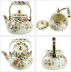 Enamel Tea Kettle, Bohemia 2.5L Vintage Floral Enamel Steel Teapot for Stovetop - No Whistling, Lead-Free, Retro Decor & Hot Water/Coffee Tea Pot, Ideal Housewarming/Wedding Gift