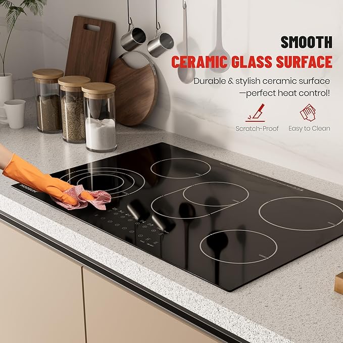 12-inch Electric Cooktop with 2 Burners - 9 Power Levels for Rapid, Even Heating, Compact Design, Child Safety Lock, Ceramic Glass Surface, 220-240V (Plug Not Included)