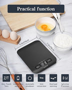 Food Scale, 11lb Kitchen Scale with 6 Units LCD Display and Tare Function, 0.05oz/1g Digital Kitchen Scale Compact Design for Baking, Healthy Cooking, Meal Prep, 304 Stainless Steel Black