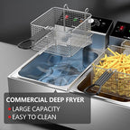 Commercial Deep Fryer,3400W Electric Deep Fryers with Baskets Thickened Stainless Steel Countertop Oil Fryer,10L X 2(21.3QT) Electric Countertop Fryer for Restaurant and Home Use