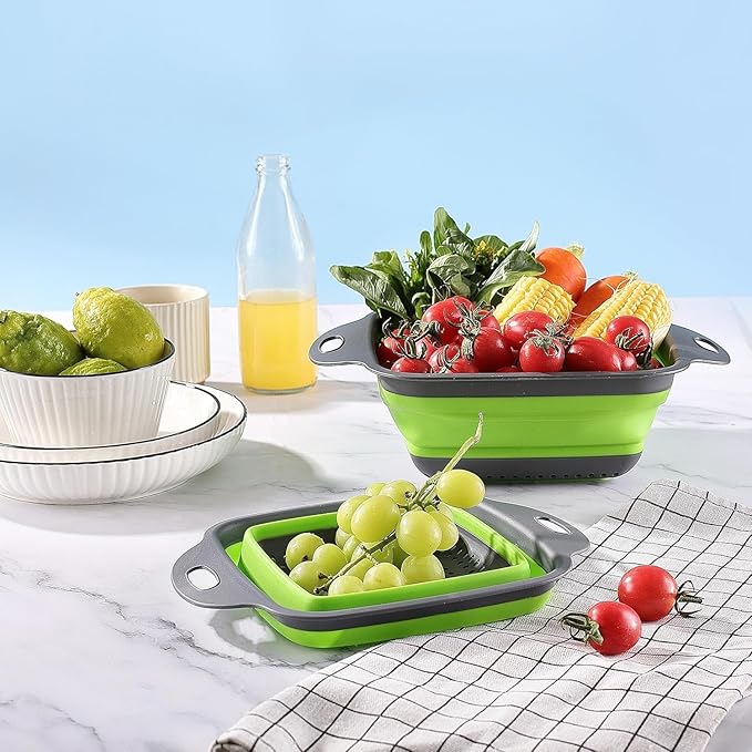 Collapsible Colander,Collapsible Colander Set,Folding Kitchen Silicone Strainer,Vegetable Pasta And Fruit,Folding and Expandable Square Silicone Kitchen Strainer