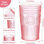 Ciaell 12 Pack Romantic Plastic Water Glasses - 14 Oz Pink Vintage Drinking Glasses, Embossed Ribbed Plastic Cups, Textured Striped Set for Juice, Beverages, Beer, Cocktail & Mother's Day