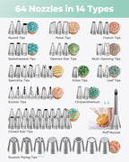 Kootek 158PCs Cake Decorating Kit, Baking Supplies Tools - Includes Cake Stand Turntable, 64 Icing Piping Tips Set, 2 Frosting Spatulas, 3 Scrapers, 50+2 Pastry Bags, Coupler, Video Tutorial, Booklet