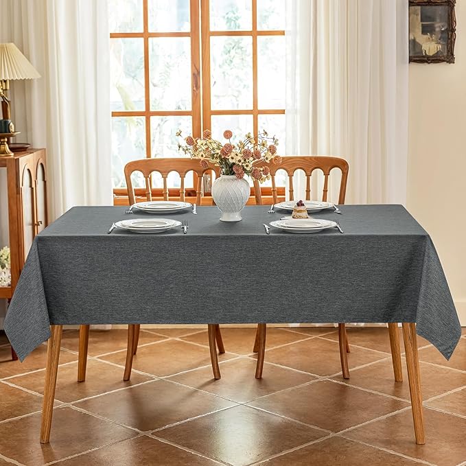 Faux Linen Fabric Rectangle Grey Table Cloth, 55 x 70 Inch Textured Stain Resistant & Washable Gray Rectangular Tablecloth, Reusable for Dinning Kitchen Party,
