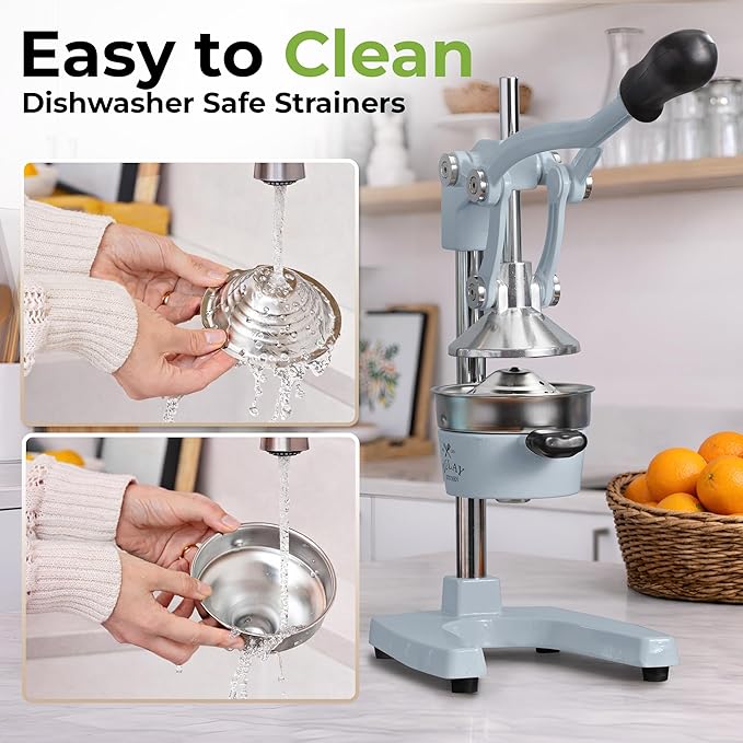 Zulay Kitchen Cast Iron Juicer - Easy-to-Clean Heavy-Duty Manual Juicer, Professional Citrus Juicer - Stainless Steel Lemon Squeezer - Manual Citrus Press & Orange Squeezer - Orange Juicer