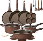 CAROTE Pots and Pans Set Non Stick, Cookware Sets Nonstick 21 pcs Kitchen Pot & Pan, Induction cookwasre Compatible with Crepe Frying Pan PFOA/PFOSFree