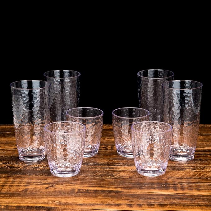 Set of 6 Hammered Style 15-ounce/430ml Acrylic Glasses Plastic Tumbler,BPA Free,Dishwasher Safe (Clear color)