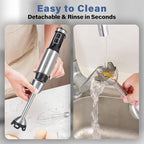 REVOTRA Immersion Blender Handheld, 6 in 1 Hand Blender, 12 Speed Stainless Steel Immersion Blender, Whisk, Chopper, Beaker, Beaters, Milk Frother
