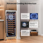 Ca'Lefort 90 Bottle Wine Fridge - 24 Inch 40-65°F Wine Cooler with Glass Door & Bottom Drawer, 10 Adjustable Shelves & 3 LED Lights, Energy Star Certified Built-in/Freestanding for Home/Bar/Kitchen
