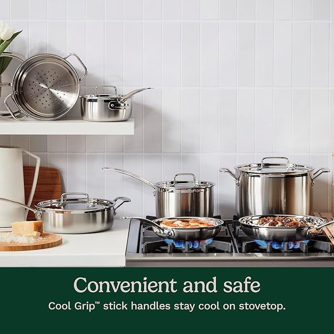 Cuisinart 12-Piece MultiClad Pro Triple Ply Stainless Stainless Steel Pots and Pans Set, Cookware Set Compatible with Induction, Electric, Gas Cooktops, Cool Grip Handles, Oven Safe to 500°F, Silver