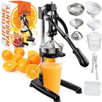 Zulay Kitchen Puplerizer 9 in 1 Cast Iron Juicer - Easy-to-Clean Heavy-Duty Manual Juicer with Presser Attachment to Juice All Types of Fruits! Extra Tall with Stainless Steel Bowl - Black