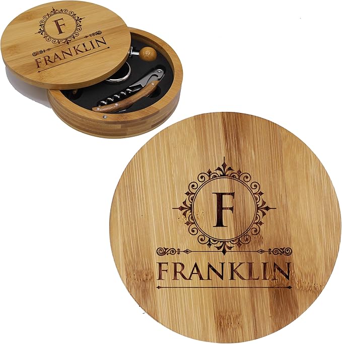 My Personal Memories Customized Bamboo Wood 4pc Wine Bottle Opener Tool Set - ROUND