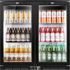 Tylza Back Bar Cooler With 2 Glass Doors, 200L Under Counter Back Bar Refrigerator with LED Lighting, Safety Locks, Counter Height Bar Beverage Cooler for Beer, Soda Drinks, Wine, Black