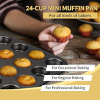 TeamFar Mini Muffin Pan, 24-Cup Non-Stick Carbon Steel Cupcake Tray Tin for Baking, Small Cup Cake Bakeware for Bite-Sized Cheesecake Tart Quiches, Even Baking & Effortless Release & Easy Clean