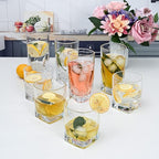 Le'raze Collins Everyday Drinking Glasses Set of 16 Drinkware Kitchen Glasses for Cocktail, Iced Coffee, Beer, Ice Tea, Wine, Whiskey, Water, 8 Tall Highball Glass Cups & 8 Short Old Fashioned.