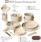 CAROTE 22PCS Pots and Pans set Non Stick, Ceramic Cookware Set, RV Kitchen Cooking Set Removable Handles, Oven Safe, Induction Coolware, Non-toxic Kitchen Cooking Set, PFAS and PFOA Free