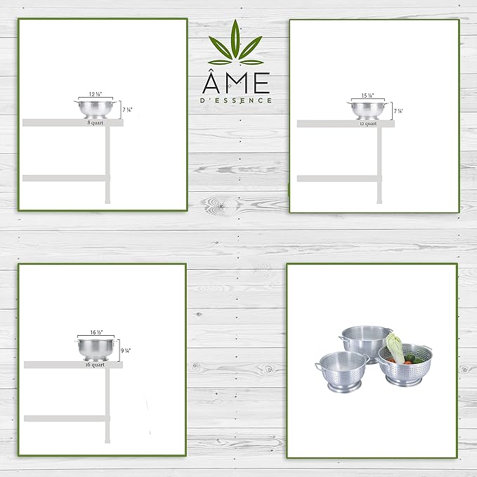 (16-QT) Aluminum Colander with Handles and Base Heavy Duty Commercial Grade