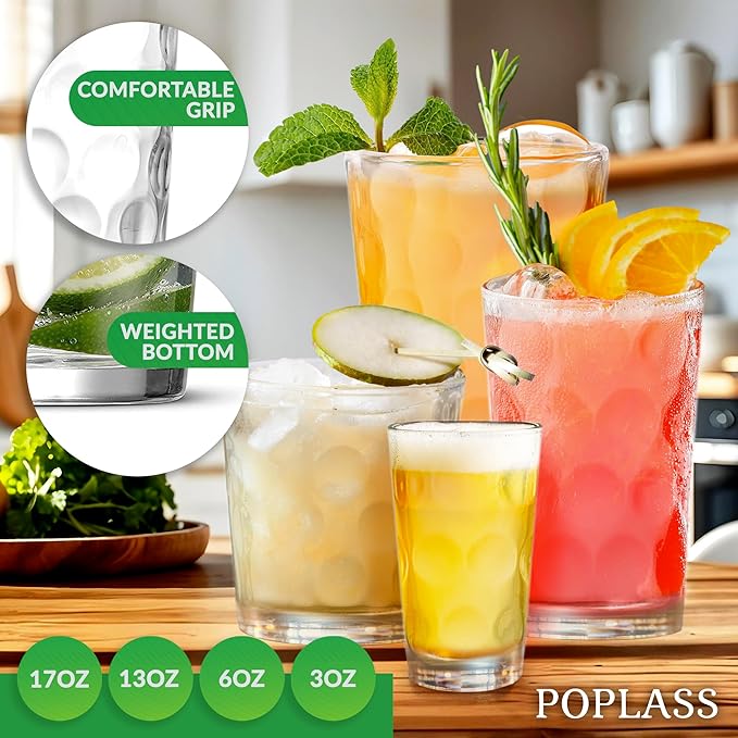 Melrose Glass Drinkware Set, 24 Pieces, Includes Cooler, DOF, Juice and Shot Glasses